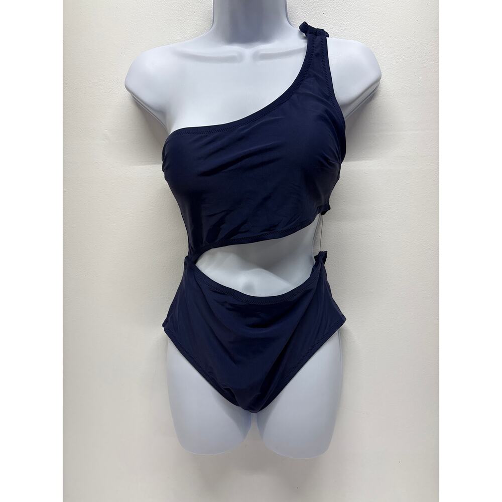 women one shoulder cut- out one piece swimsuit Medium monokini bathing suitNWT - Picture 8 of 8